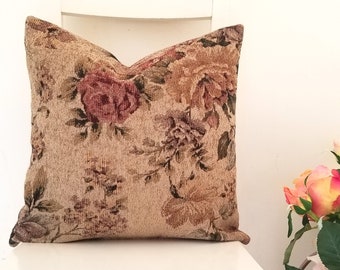 Floral 16 x 16 Chenille Retro Design Cushion Cover