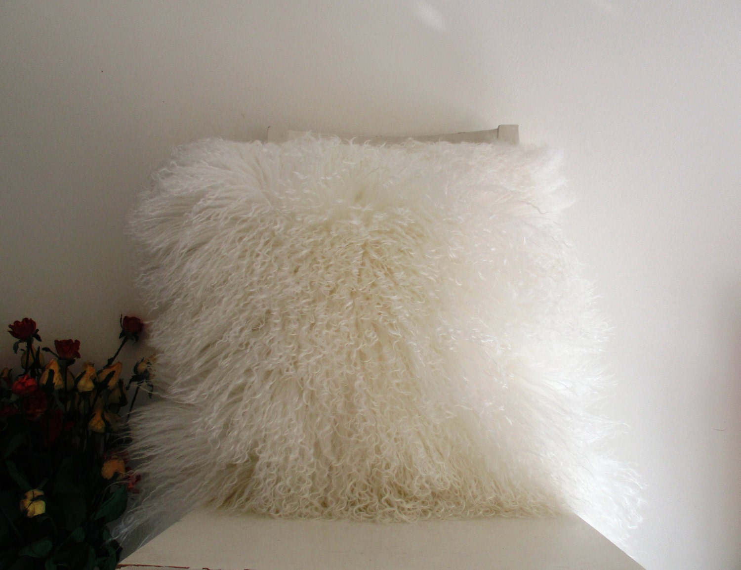 thumbnail image 2 of Fluffy Mongolian Lamb Hide Fur Cushion Cover | Curly Wool Pillowcase 16x16in (40x40cm) 2 of 4