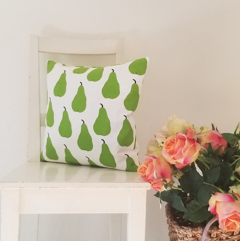 18 x18 Marimekko Päärynä Cotton Canvas. Green Pears Pillow Cover image 2