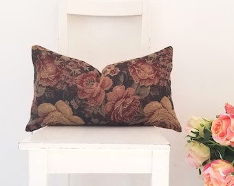 Lumbar Floral Chenille Retro Design 21 x 12 Cushion Cover