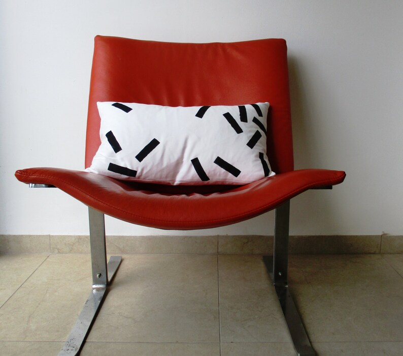 Lumbar Cushion Cover 21 X 12 Black Rectangles on White Cotton Etsy