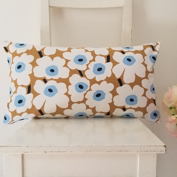 Lumbar 21 x 12 Marimekko Pieni Unikko canvas. Pale Blue Poppies pillow cover