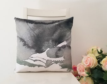 Kunst in schwarz und weiß - Aquarell Druck 16 x 16 Baumwolle Kissenbezug