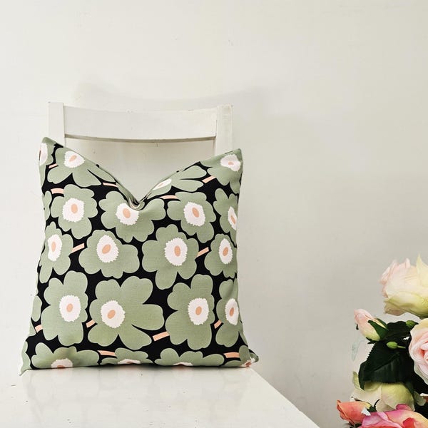 Marimekko Pieni Unikko Pillow Cover, Sage Green Floral, 16x16