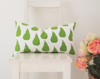 Lumbar 21 x 12 Marimekko Päärynä Cotton Canvas. Green Pears Pillow Cover