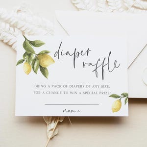 Diaper Raffle Card Template | Lemon Baby Shower Insert | Baby Shower Game Card | Editable Printable Corjl Download