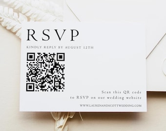 RSVP Card with QR Code | Modern Wedding RSVP Template | Minimalist Printable Response Card | Editable Corjl Template
