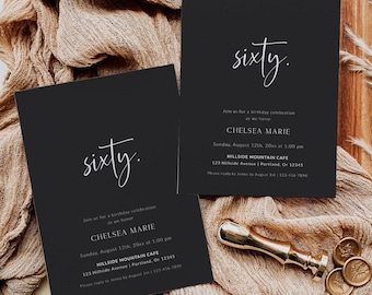 Modern 60th Birthday Invitation | Minimalist Milestone Birthday Invite | Editable Adult Birthday Party Invitation