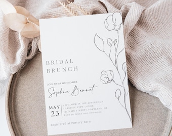Bridal Brunch Invitation Template | Elegant Bridal Shower Brunch Invite | Printable Bridesmaid Luncheon Invite Editable with Canva