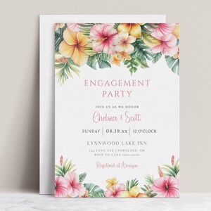 Tropical Engagement Party Invitation | Floral Engagement Invite Personalized | Hawaiian Luau Couples Shower Invite