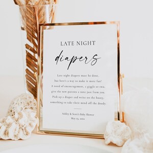 Late Night Diaper Sign | Baby Shower Diaper Game | Funny Baby Shower Activity | Diaper Message Sign | Printable Baby Shower Game