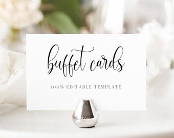 Modèle d'étiquettes de buffet | Cartes alimentaires modifiables imprimables | Marque-place de mariage pour buffet ou douche