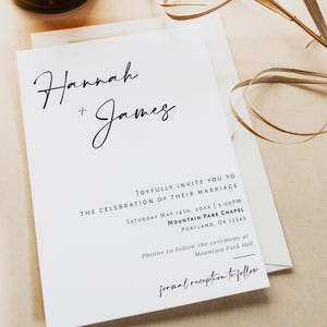 Minimalist Wedding Invitation Template | Elegant Wedding Invite | Formal Elopement Invitation | Classic Printable Wedding Invite