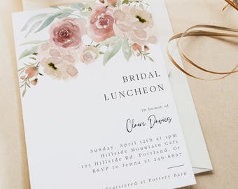 Bridal Brunch Invitation Template | Elegant Bridal Shower Brunch Invite | Printable Bridesmaid Luncheon Invite Editable with Corjl