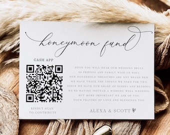Tarjeta de luna de miel con código QR / Inserto de pozo de los deseos para bodas / Solicitud de Venmo editable e imprimible