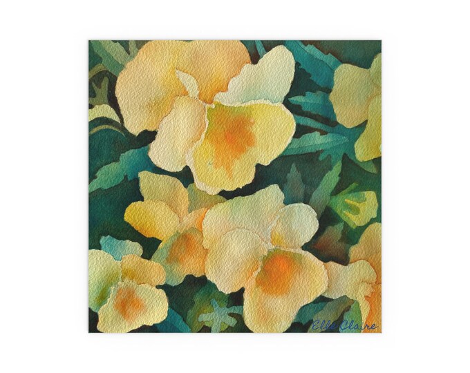 Featured listing image: Yellow Pansies, watercolor print by artist Elle Claire