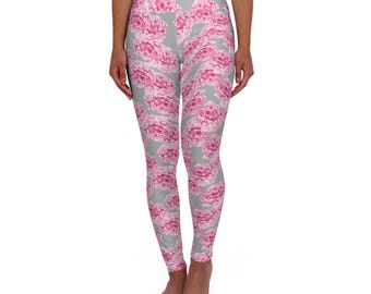 Floral High Waisted Yoga Leggings Pink Peony