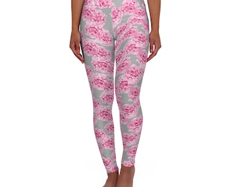 Floral High Waisted Yoga Leggings Pink Peony
