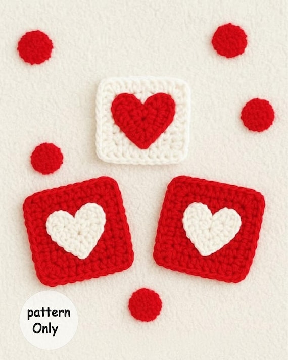 Heart Granny Square Crochet Pattern, Beginner DIY (PDF)