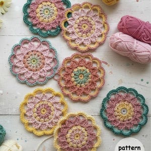 Crochet Bloom Coaster Pattern – Colourful Petal Motif (PDF Pattern)