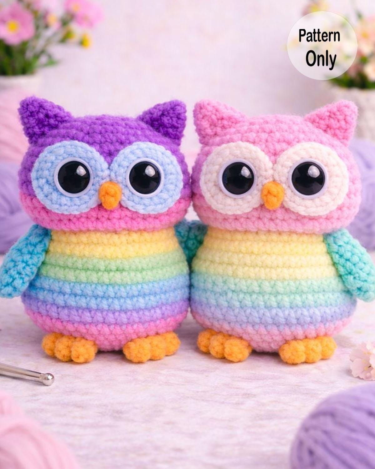 Velvet Owl Crochet Pattern | Plush Amigurumi PDF | Colorful Soft Bird Toy Design