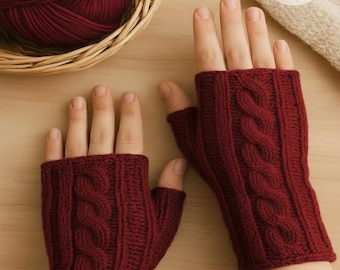 Anleitung für fingerlose Handschuhe mit Zopfmuster: Chunky Mitts (Digitaler Download PDF)