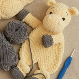 Hippo Lovey Crochet Pattern PDF | Baby Security Blanket | Plush Animal Comforter | Easy Crochet Gift