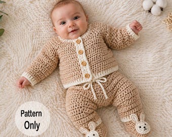 Easy Crochet Baby Outfit Pattern Sweater Pants PDF 3-6 Months