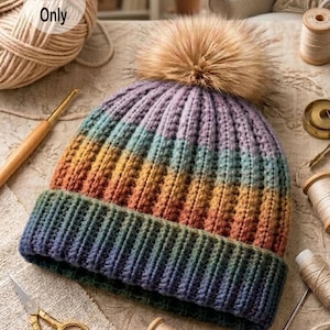 Crochet Ribbed Beanie Pattern | Knit Look Hat | Baby Adult Sizes | Easy Beginner PDF