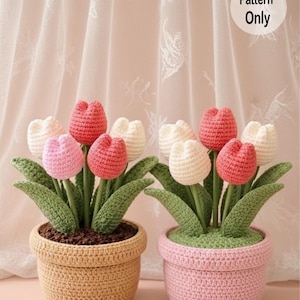 Amigurumi Tulip Flower Pot Pattern, Spring Bouquet Decor, Beginner Friendly PDF