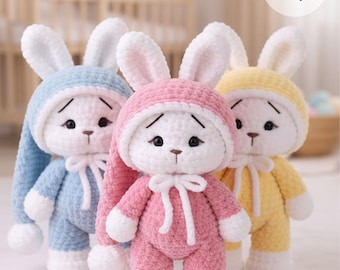 Crochet Bunny Plush PDF | Velvet Yarn Amigurumi | Doll Hat | Baby Gift