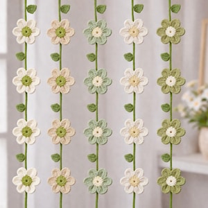 Daisy Crochet Garland Pattern PDF, Hanging Floral Bunting, Spring Window Decor