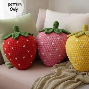 Strawberry Pillow Crochet Pattern | Velvet Yarn Cushion (PDF)