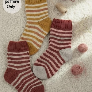 Child’s Striped Knit Socks Pattern • Easy Kids Knitting Pattern PDF