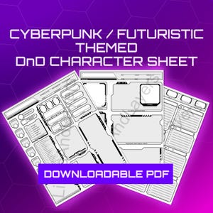 Hoja de personaje de DnD con temática ciberpunk/futurista