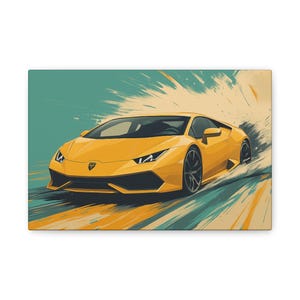 Vibrant Lambo Art Print, Racing Wall Decor, Gift for Car Enthusiasts, Modern Home Decor, Yellow Sports Car Canvas