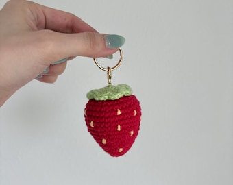 Crochet Strawberry Charm Keychain – Handmade Cute Fruit Bag Accessory