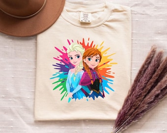 Frozen Princess PNG, Elsa Anna Cartoon Design, Disney Inspired Girls Shirt Graphic, Kids Sublimation File (Instant Download)