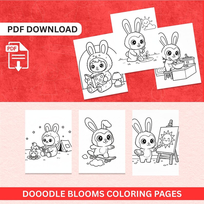 Kawaii Bunny Coloring Pages Cute Monster Style Printable PDF for Kids ...