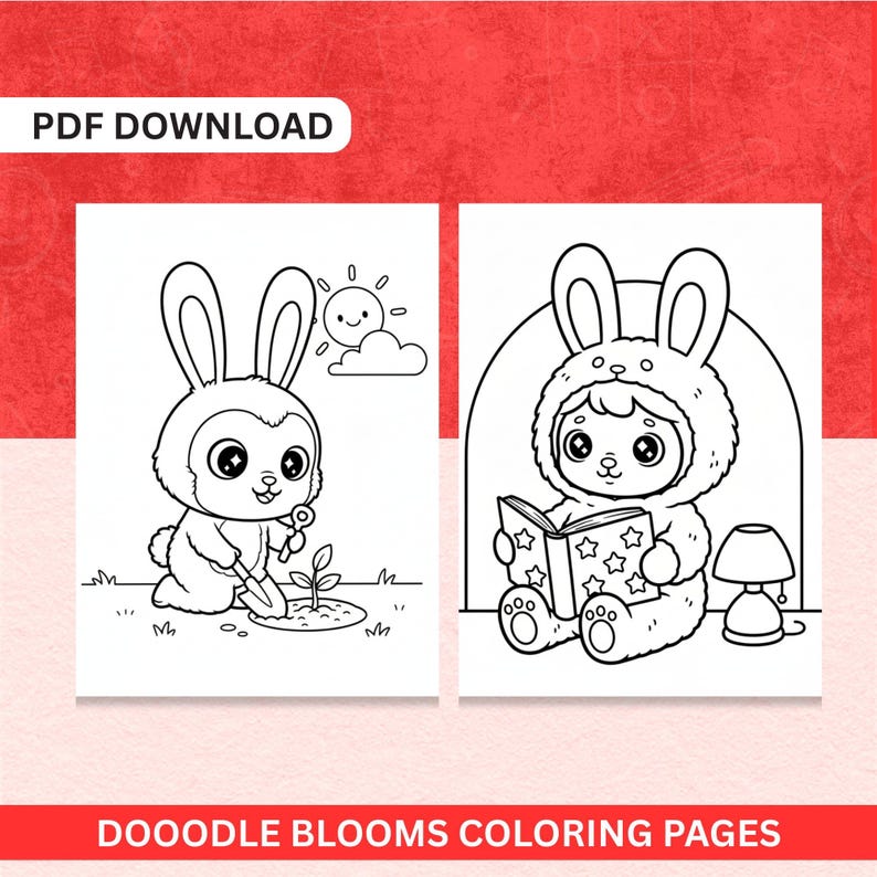 Kawaii Bunny Coloring Pages Cute Monster Style Printable PDF for Kids ...