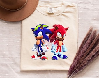 Sonic png-bundel, blauwe en rode sonische personages, cartoon gamedesign, kindershirt png, sublimatiebestand, instant download