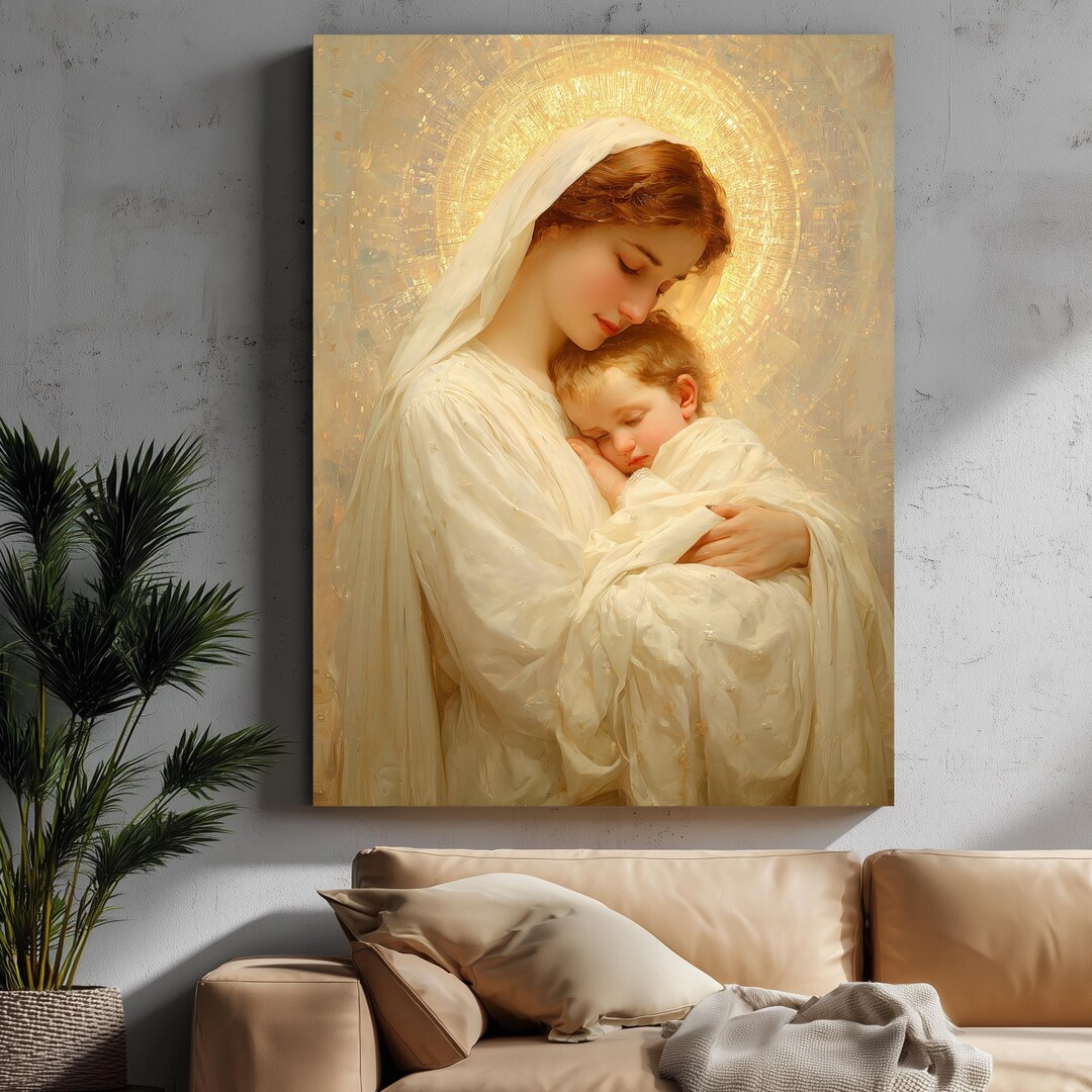 Virgin Mary and Baby Jesus Canvas Wall Art – Holy Mother and Child ...
