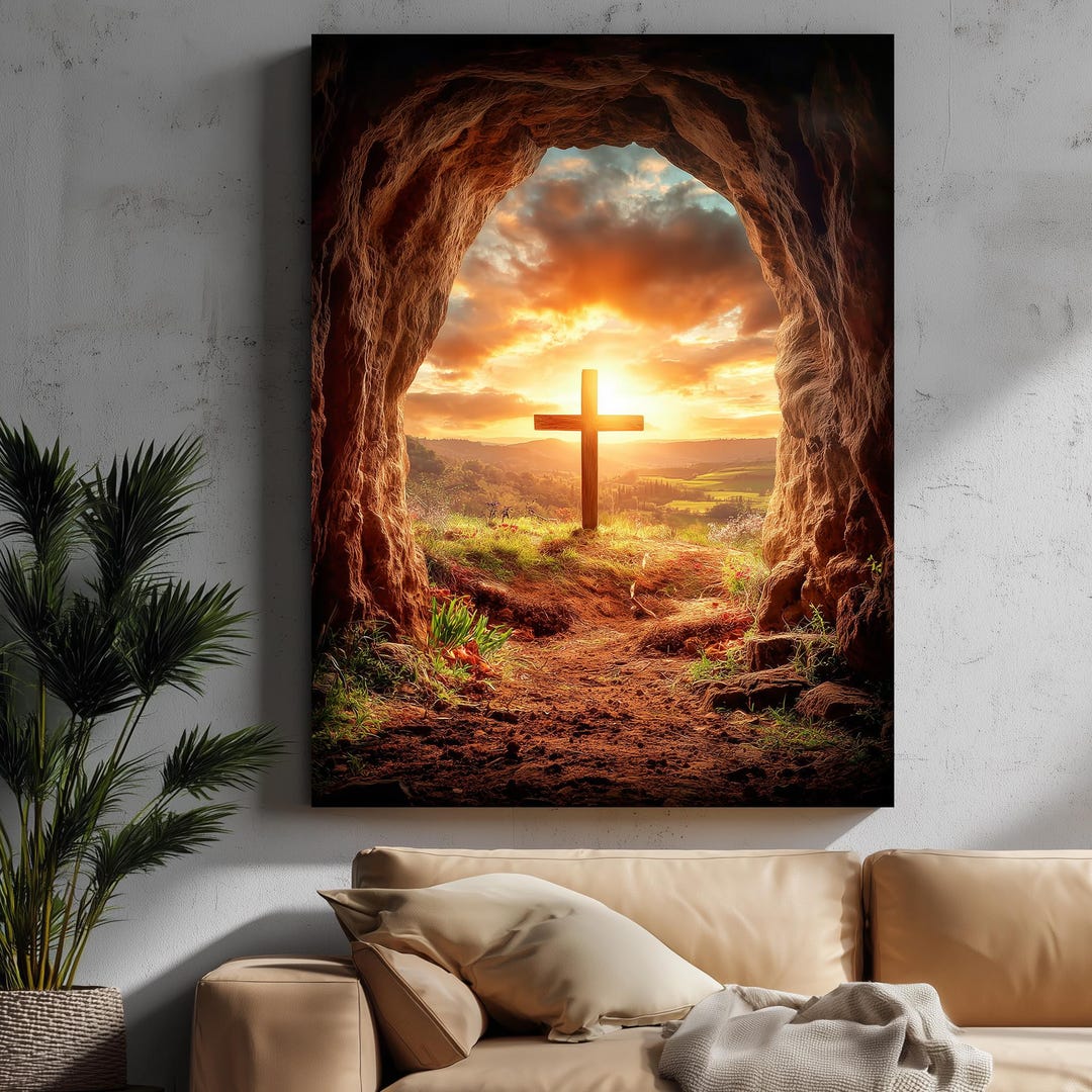 Resurrection Cross Christian Wall Art, Canvas Fabric Print, Jesus Empty ...