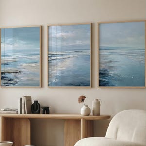 Patina Blue Ocean Wall Art Set of 3 – Calm Coastal Summer Printable Decor