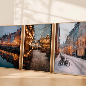Hygge Winter in Copenhagen – Set of 3 Printable Wall Art, Scandinavian Christmas City Prints