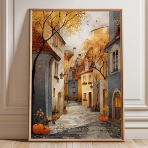 Rustic Fall Town Artwork - 4 Charming Watercolor Prints for Autumn Home Decor