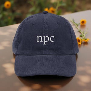 NPC Embroidered Corduroy Hat, Funny Quote Embroidery Vintage Hat, Gamer Trendy Fashion Accessory Cap Gift, Unique Cap for Men Women