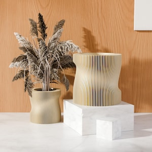 Indoor Planter Pot &quot;WAVRA&quot; with Drainage, Modern Home Decor Planter with Saucer Drip Tray, 4 Sizes & 18 Colors Available, Housewarming Gift