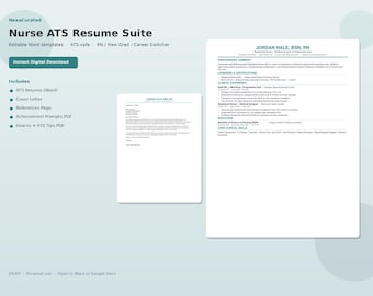 Nurse ATS Resume Template Bundle | RN New Grad Career Switcher Word Cover Letter References