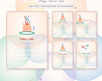 Babyparty-Set „Little Latte“ | Kaffee-Café-Thema (PDF zum Ausfüllen)